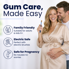 A man hugs a pregnant woman and text highlighting benefits on a white background.