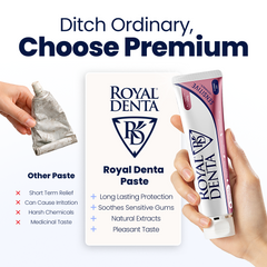 Comparison table for Royal Denta sensitive teeth toothpaste and other sensitivity relief toohpastes.