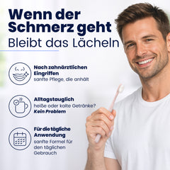 Man using a manual toothbrush with text highlighting benefits on a white background.